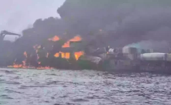 Captain of cargo ship that collided with oil tanker and burst into flames identified as Russian national